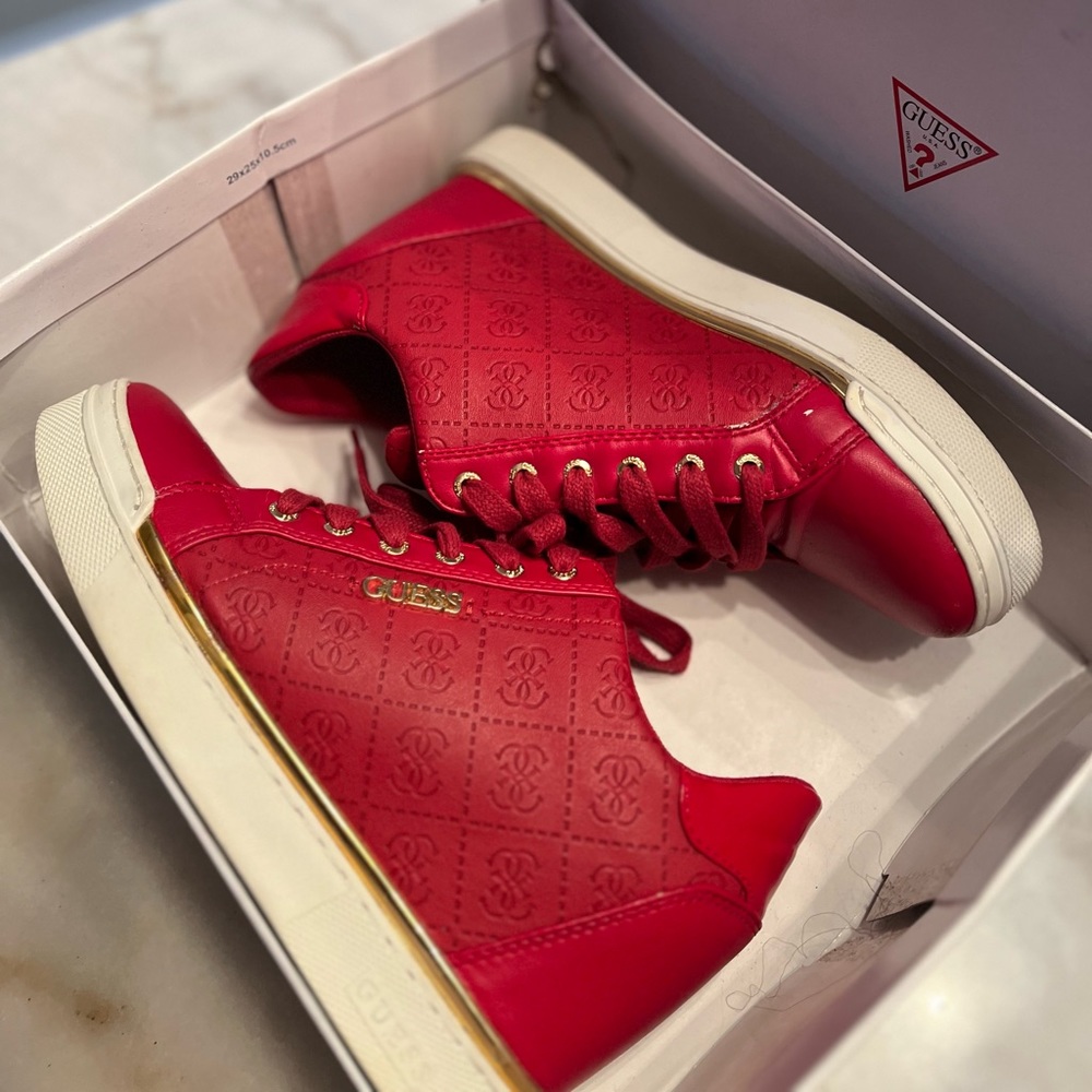 Red High Top Guess Sneakers w/Gold Flare